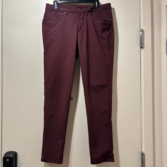 Lululemon ABC Slim Fit Men's Burgundy maroon Pants size 32 x 31 chino warpstreme - Picture 2 of 12